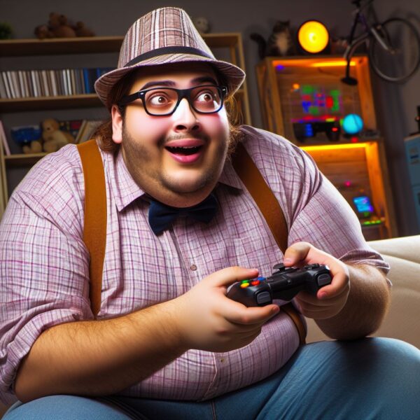 A fat nerd playing video games in his basement 