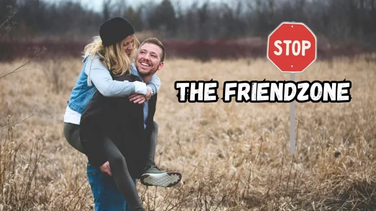 A man giving a young woman a piggy back ride with a slogan that says "Stop The Friend Zone"